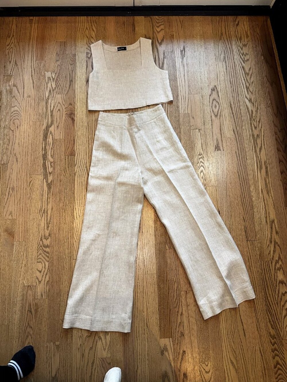 Petal & Pup Oatmeal Linen Blend Square Neck Crop Top and Wide Leg Pants Set US 6
